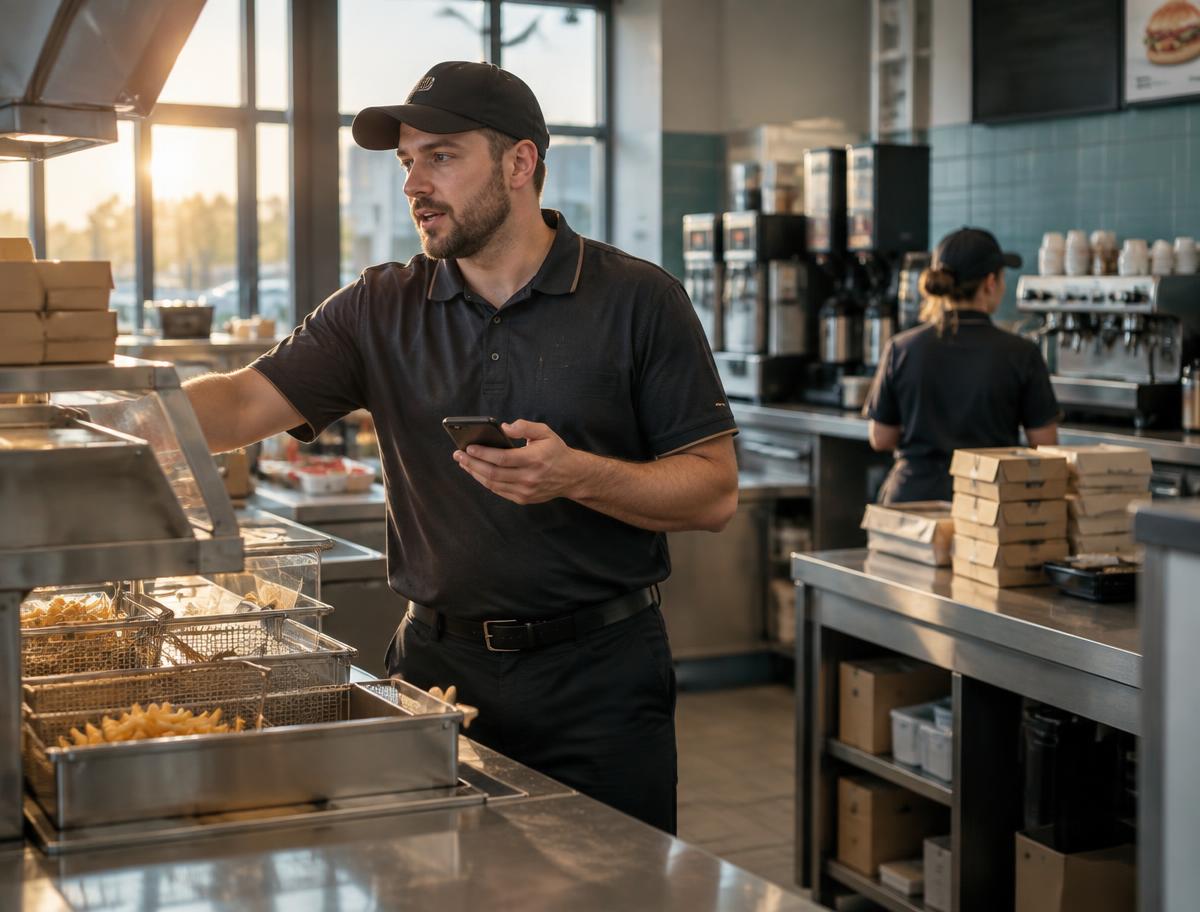 A shift lead talking through his opening checklist at the fry station